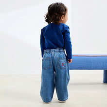 Load image into Gallery viewer, Mid Blue Denim Bow Embroidered Jeans (3mths-6yrs)
