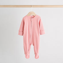Load image into Gallery viewer, Pink 3 Pack Two Way Zip Baby Sleepsuits (0-18mths)
