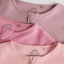 Load image into Gallery viewer, Pink 3 Pack Two Way Zip Baby Sleepsuits (0-18mths)
