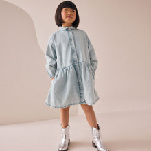 Load image into Gallery viewer, Pale Wash Denim Diamante Shirt Dress (3-12yrs)
