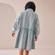 Load image into Gallery viewer, Pale Wash Denim Diamante Shirt Dress (3-12yrs)
