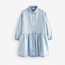 Load image into Gallery viewer, Pale Wash Denim Diamante Shirt Dress (3-12yrs)
