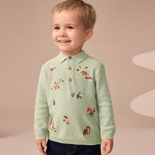 Load image into Gallery viewer, Sage Green All-Over Embroidered Knitted Polo Shirt (3mths-6yrs)
