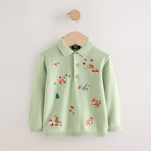 Load image into Gallery viewer, Sage Green All-Over Embroidered Knitted Polo Shirt (3mths-6yrs)

