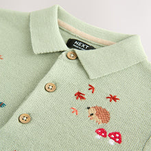 Load image into Gallery viewer, Sage Green All-Over Embroidered Knitted Polo Shirt (3mths-6yrs)
