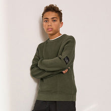 Load image into Gallery viewer, Khaki Green Utility Knitted Crew Neck Jumper (3-12yrs)

