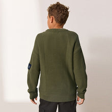 Load image into Gallery viewer, Khaki Green Utility Knitted Crew Neck Jumper (3-12yrs)
