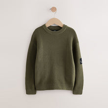 Load image into Gallery viewer, Khaki Green Utility Knitted Crew Neck Jumper (3-12yrs)
