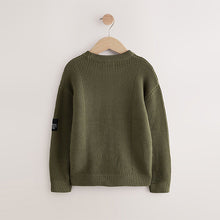 Load image into Gallery viewer, Khaki Green Utility Knitted Crew Neck Jumper (3-12yrs)
