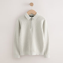 Load image into Gallery viewer, Grey Long Sleeve Zip Neck Knitted Polo Shirt (3-12yrs)
