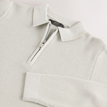 Load image into Gallery viewer, Grey Long Sleeve Zip Neck Knitted Polo Shirt (3-12yrs)
