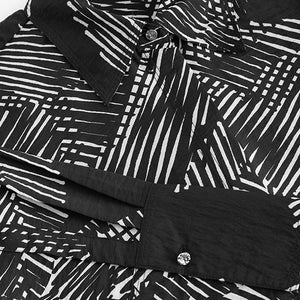 Monochrome Geometric Print Long Sleeve Button Down Shirt