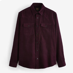 Burgundy Red Cord Twin Pocket Western Long Sleeve 100% Cotton Shirt
