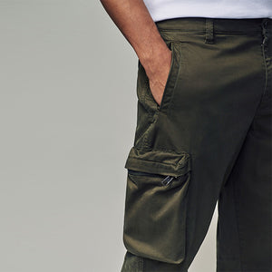 Khaki Green Regular Fit Soft Touch Utility Cargo Trousers