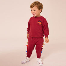 Load image into Gallery viewer, Burgundy Red Dinosaur Spikes Crew Sweatshirt And Joggers Set (3mths-5yrs)
