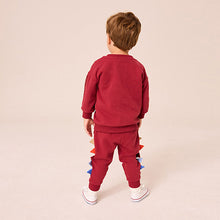 Load image into Gallery viewer, Burgundy Red Dinosaur Spikes Crew Sweatshirt And Joggers Set (3mths-5yrs)

