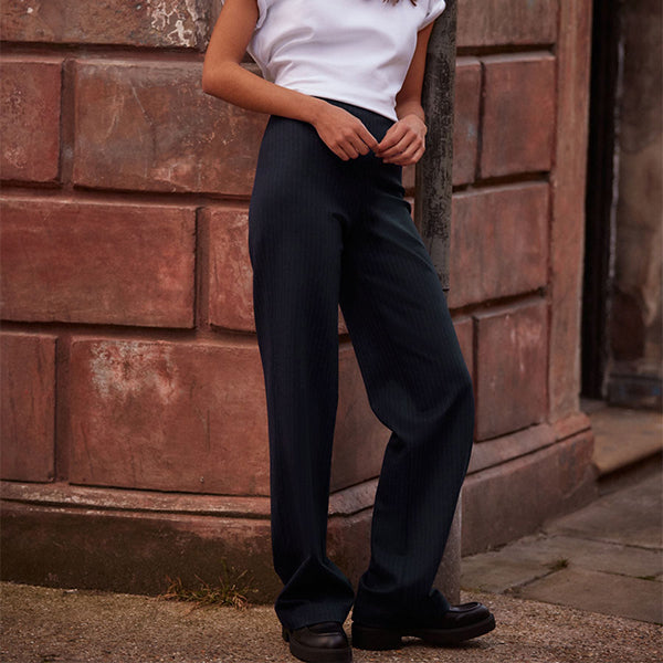 Navy Blue Smoothing Ponte Jersey Wide Leg Trousers