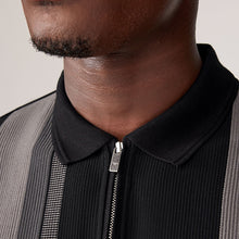 Load image into Gallery viewer, Black/White Vertical Stripe Quarter Zip Polo Shirt

