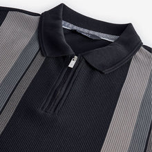 Load image into Gallery viewer, Black/White Vertical Stripe Quarter Zip Polo Shirt
