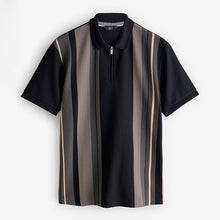 Load image into Gallery viewer, Black/White Vertical Stripe Quarter Zip Polo Shirt
