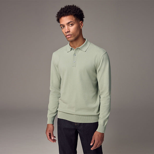 Light Green Regular Fit Knitted Long Sleeve Polo Shirt