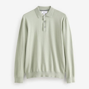 Light Green Regular Fit Knitted Long Sleeve Polo Shirt