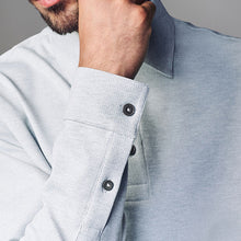 Load image into Gallery viewer, Grey Long Sleeve Smart Button Neck Polo Shirt
