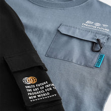 Load image into Gallery viewer, Grey/Blue Utility 100% Cotton Short Sleeve T-Shirt and Joggers Set

