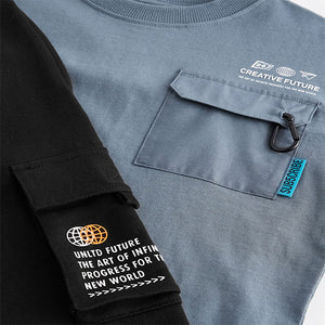 Grey/Blue Utility 100% Cotton Short Sleeve T-Shirt and Joggers Set