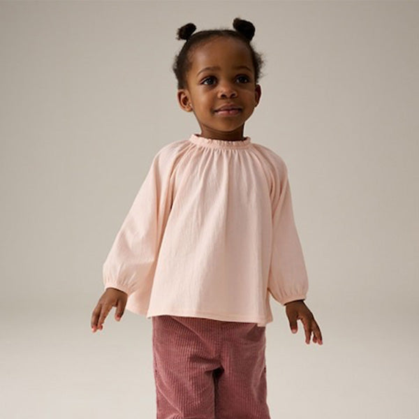 Pink Long Sleeve Gathered Neck Blouse (3mths-6yrs)