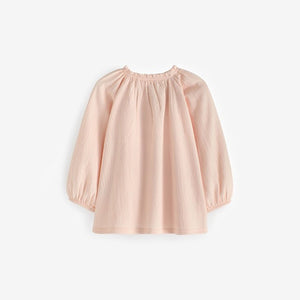 Pink Long Sleeve Gathered Neck Blouse (3mths-6yrs)
