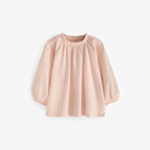 Pink Long Sleeve Gathered Neck Blouse (3mths-6yrs)