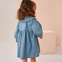 Load image into Gallery viewer, Blue Denim Cherry Embroidered Collar Dress (3mths-6yrs)
