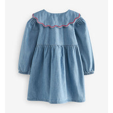 Load image into Gallery viewer, Blue Denim Cherry Embroidered Collar Dress (3mths-6yrs)
