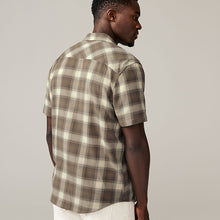 Load image into Gallery viewer, Stone Natural Short Sleeve Check Twin Pocket Western 100% Cotton Shirt

