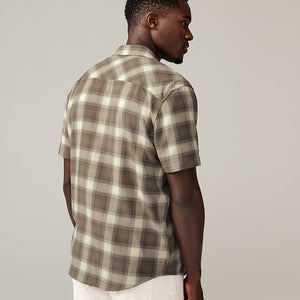 Stone Natural Short Sleeve Check Twin Pocket Western 100% Cotton Shirt