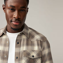 Load image into Gallery viewer, Stone Natural Short Sleeve Check Twin Pocket Western 100% Cotton Shirt
