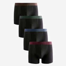 Load image into Gallery viewer, Black Metallic Waistband Cotton Rich Trunk Boxers 4 Pack
