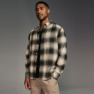 Black/White Check Long Sleeve 100% Cotton Oxford Shirt