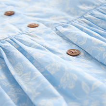 Load image into Gallery viewer, Blue Floral 100% Cotton Button Through Summer Dress (2-4yrs)
