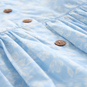 Blue Floral 100% Cotton Button Through Summer Dress (2-4yrs)