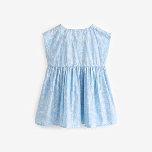 Blue Floral 100% Cotton Button Through Summer Dress (2-4yrs)
