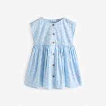 Load image into Gallery viewer, Blue Floral 100% Cotton Button Through Summer Dress (2-4yrs)
