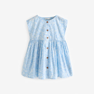 Blue Floral 100% Cotton Button Through Summer Dress (2-4yrs)