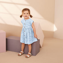 Load image into Gallery viewer, Blue Floral 100% Cotton Button Through Summer Dress (2-4yrs)
