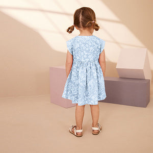 Blue Floral 100% Cotton Button Through Summer Dress (2-4yrs)