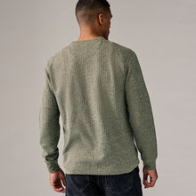 Load image into Gallery viewer, Green Waffle Textured Long Sleeve Grandad T-Shirt
