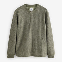 Load image into Gallery viewer, Green Waffle Textured Long Sleeve Grandad T-Shirt
