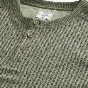 Green Waffle Textured Long Sleeve Grandad T-Shirt