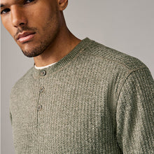 Load image into Gallery viewer, Green Waffle Textured Long Sleeve Grandad T-Shirt
